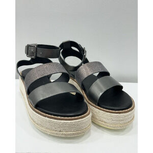 Diba True Day Line 8.5 Espadrille Black Gunmetal Leather Platform Espadrille NIB